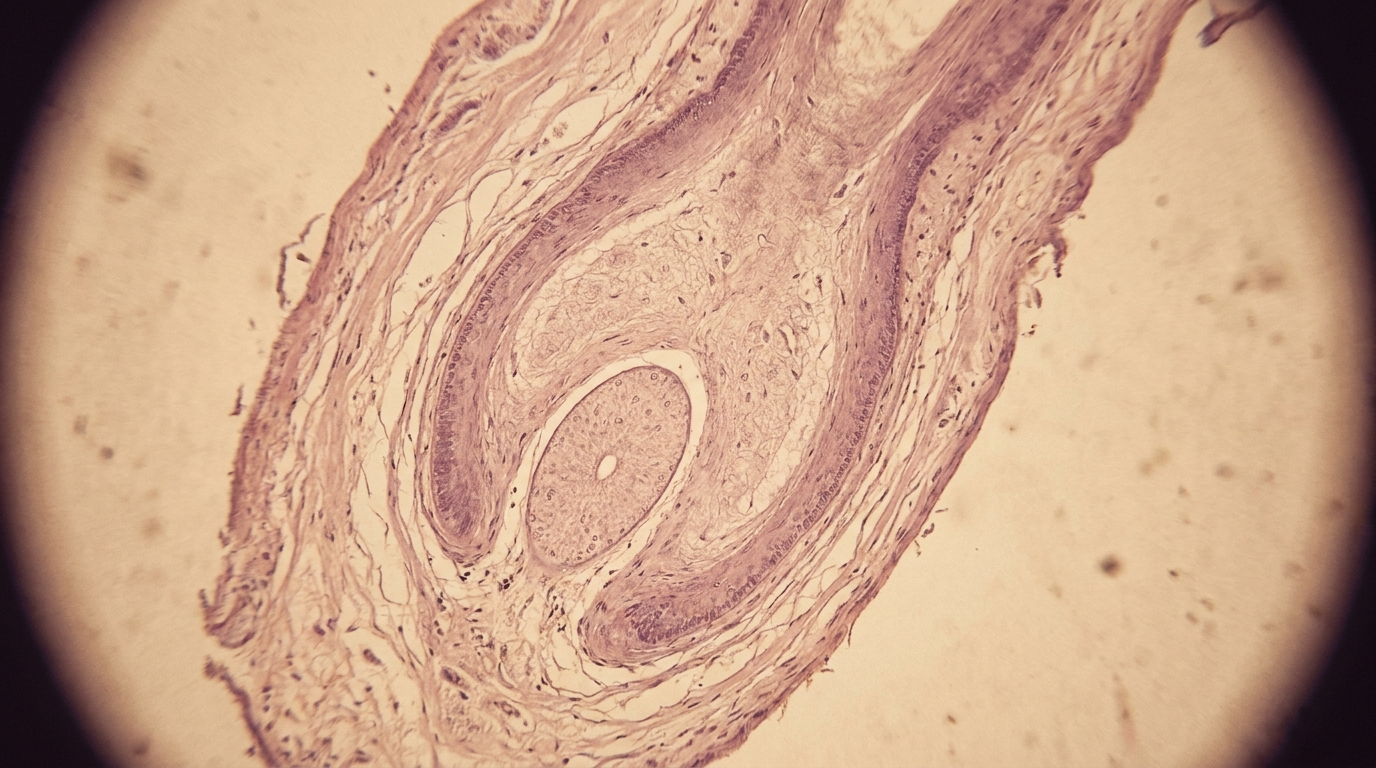 Histological micrograph of a human hair follicle in cross-section