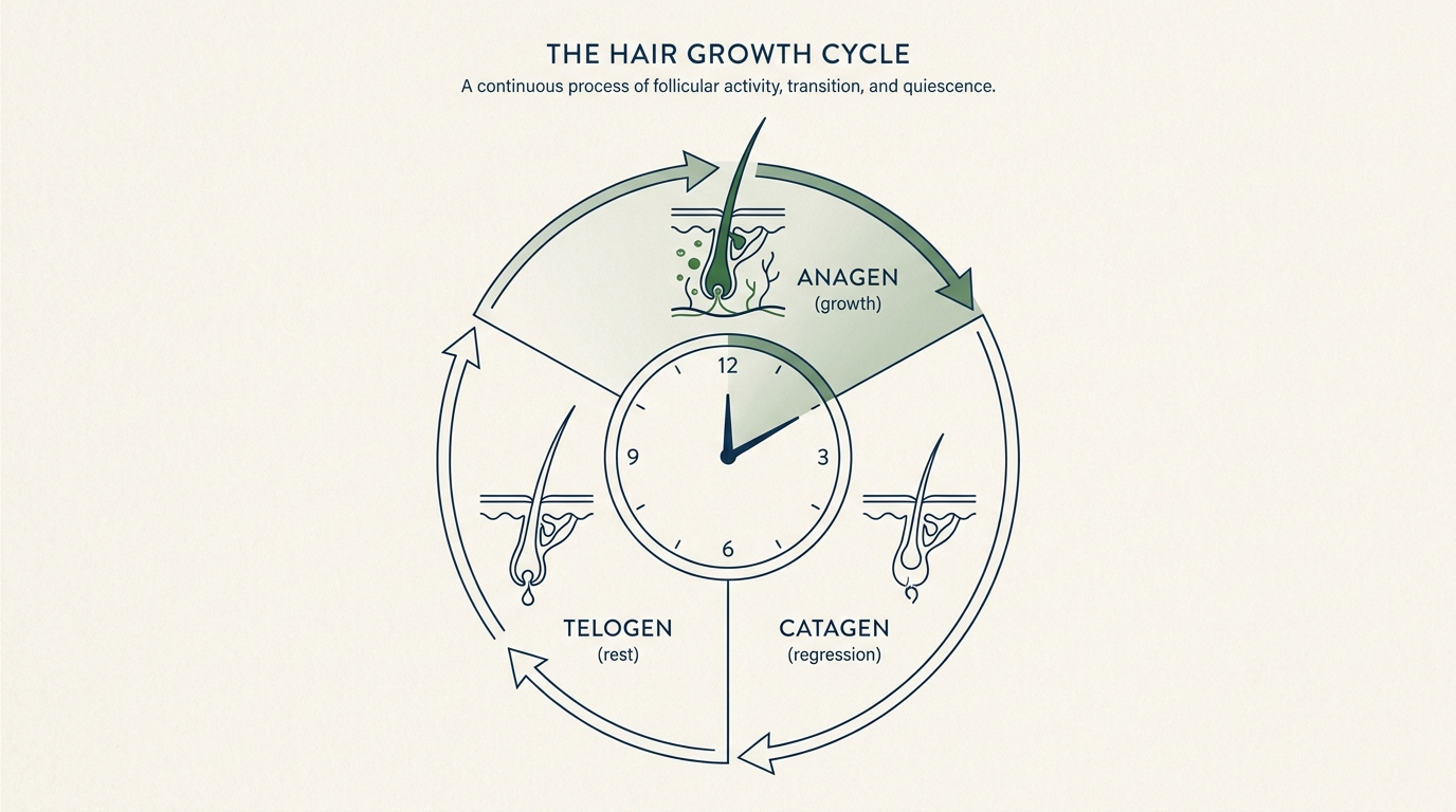 The hair growth cycle: anagen, catagen, telogen