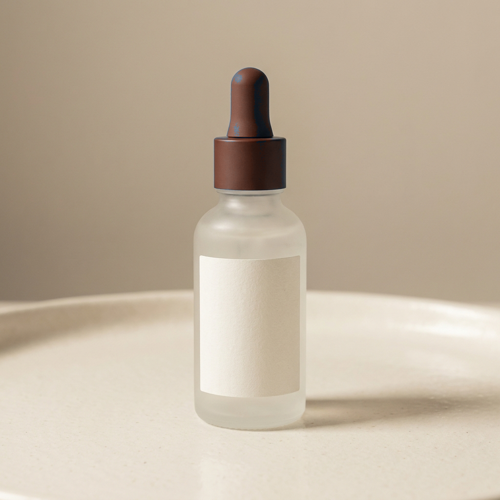 Topical serum in a frosted-glass dropper bottle